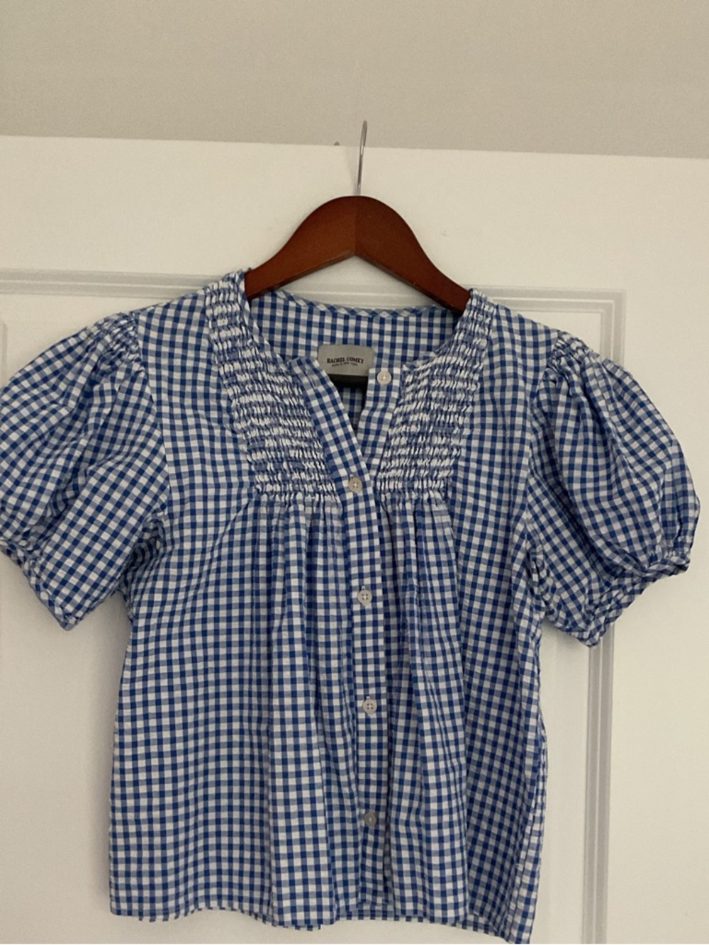 Rachel Comey blue/white gingham checkered SZ4 puff sleeves Side slits
